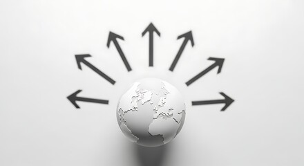 A globe with arrows pointing outwards in a semi-circle, symbolizing global reach and expansion.