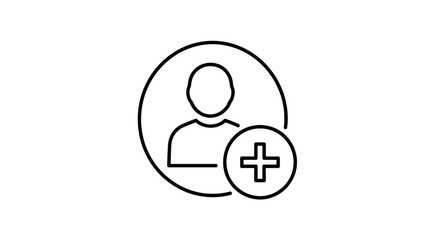 Simple line art illustration of a user profile with add button
