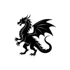 Black silhouette of a fierce dragon with wings spread