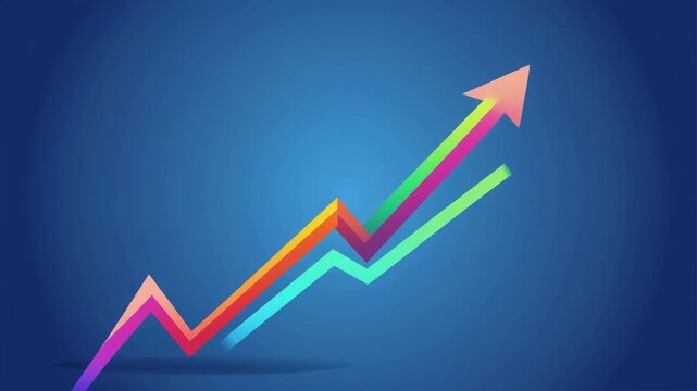 A colorful upward trending line graph with an arrow pointing up, symbolizing growth and success.