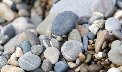 A pile of rocks with a gray and black rock in the middle