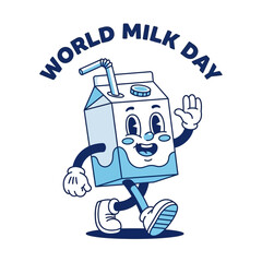 World Milk Day Cartoon Mascot Vector | Cute Milk Box Character Illustration