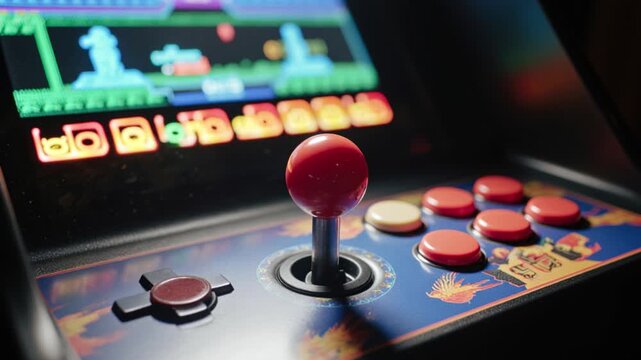 Closeup shot of a joystick of a vintage arcade videogame - Coin-Op
