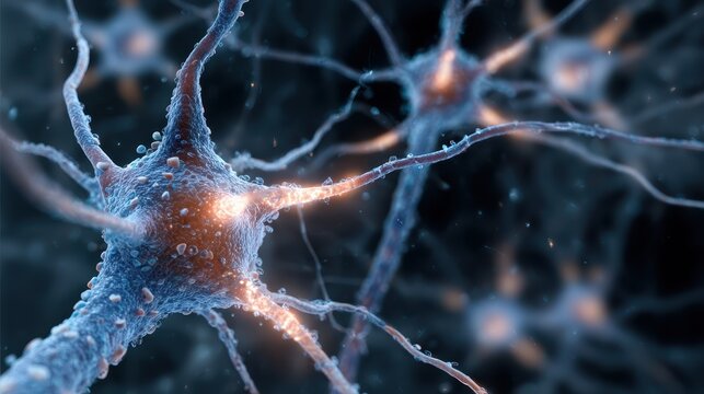 Neurons firing signals in a close-up view during a brain activity study in a laboratory setting