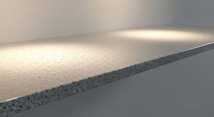 Detailed close-up of a grey engineered stone countertop edge showing its textured surface and composite material.