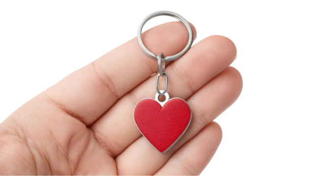 Hand Holding Heart Keychain. Love and Gift concept.