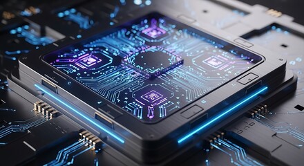 Advanced Microprocessor with Glowing Circuits and Futuristic Technology.
