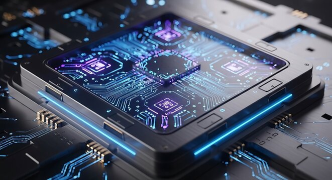 Advanced Microprocessor with Glowing Circuits and Futuristic Technology.