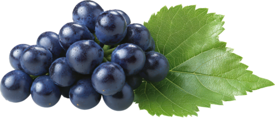 Fresh Grapes with Leaf, Greenery, Natural Fruit Arrangement Isolate on Transparent Background, png
