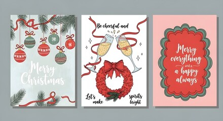 Assortment of hand-drawn Christmas greeting cards merry christmas