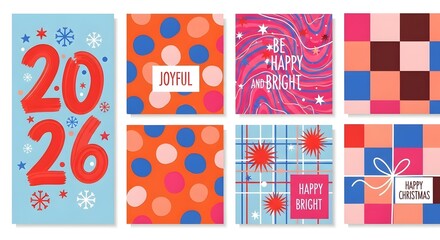 Fototapeta premium Cheerful New Year and Christmas Card Collection 2026
