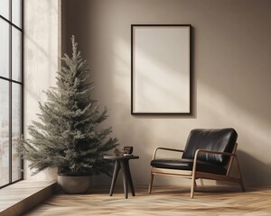 Minimalist Christmas wall art mockup featuring a stylized tree sketch and handwritten text