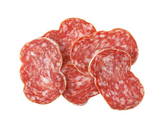 Salami slices presenting cured meat charcuterie on transparent background