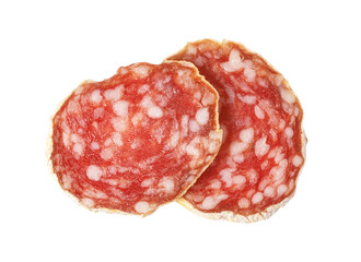 Salami slices showcasing cured meat on transparent background