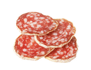 Sliced salami cured meat on transparent background