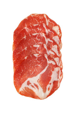 Slices of coppa capocollo cured pork meat