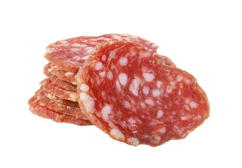 Salami slices pile showing cured meat texture