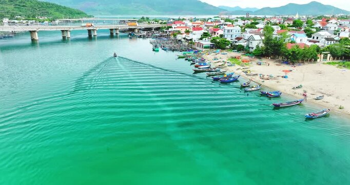 Lang Co Bay, Hue, Vietnam in the morning with a small fishing village peacefully below. It has beautiful lagoons