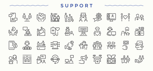 Support vector icon set. Modern vector UI icons. Featuring care, community, charity, sponsor, help, linearity, unity. Editable vector. Pixel perfect. Help icon set.
