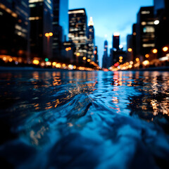 Fototapeta premium City Lights Reflections Nighttime Urban Landscape Wet Street Scenery