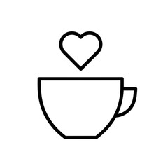 Outline Coffee Cup with Heart Vector Icon for Love and Favorite Beverages