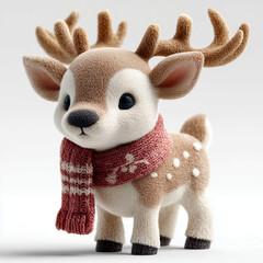 Cozy Deer in Winter: A charming, meticulously crafted deer, adorned with a warm scarf. The image evokes feelings of winter and celebration. 