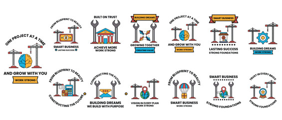 A series of black and white icons that say 