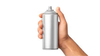Hand Holding a Silver Spray Paint Can