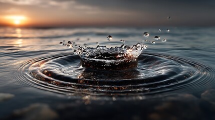Gentle single drop creating expanding circular ripples on calm water, minimal modern scene suitable for corporate presentations, marketing visuals, and analytics dashboards