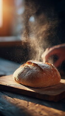 Breaking bread by hand symbolizes togetherness at Thanksgiving. Warm tones, soft crumbs, and natural textures create an intimate scene of comfort and holiday tradition.