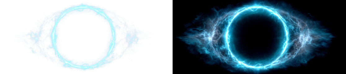 Abstract Energy Ring with Glowing Blue Light Effect Display on Transparent and Black Background, png