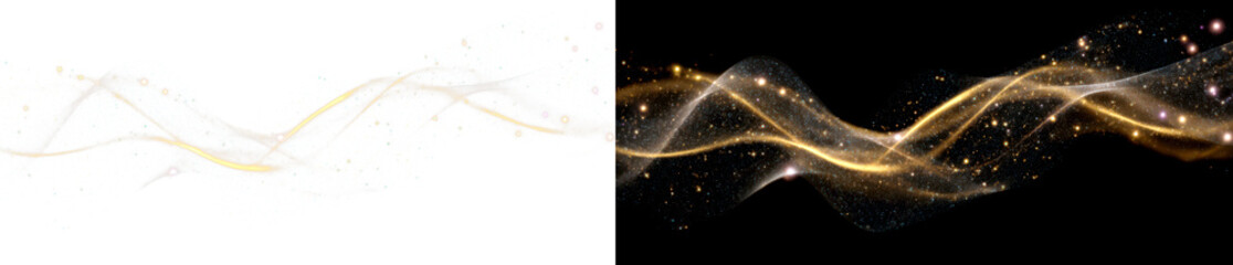 Elegant Waves of Light and Sparkles Design Display on Transparent and Black Background, png