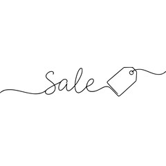 A minimalist single line drawing elegantly forms the word “Sale”