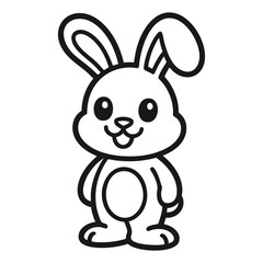 Happy Cartoon Rabbit Standing Upright Black and White Line Drawing for Kids
