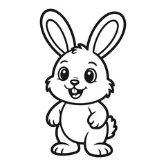 Obraz premium Happy Cartoon Rabbit Standing Upright Black and White Line Drawing for Kids