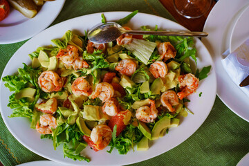 Shrimp avocado salad at a local eatery