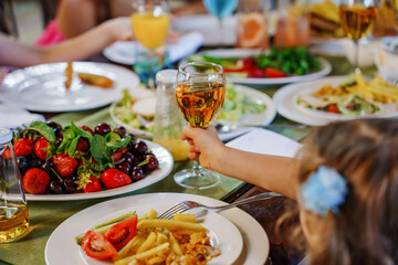 Dining experience with diverse dishes and refreshments