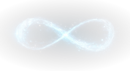Mystical infinity symbol flowing through futuristic digital light showing energy motion and strength.
