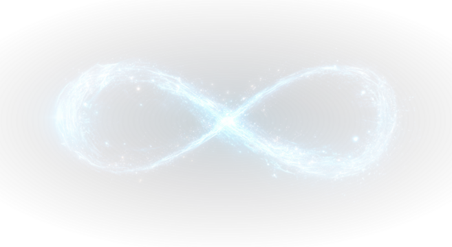 Mystical infinity symbol flowing through futuristic digital light showing energy motion and strength.
