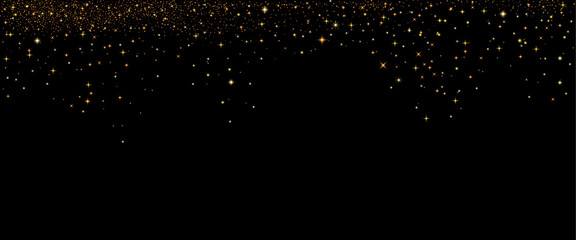 Simple blinks glitter background. Shimmer twinkles spray effect for Christmas celebration banners. Shiny stardust light powder texture. Festive particles on dark background. Vector illustration.