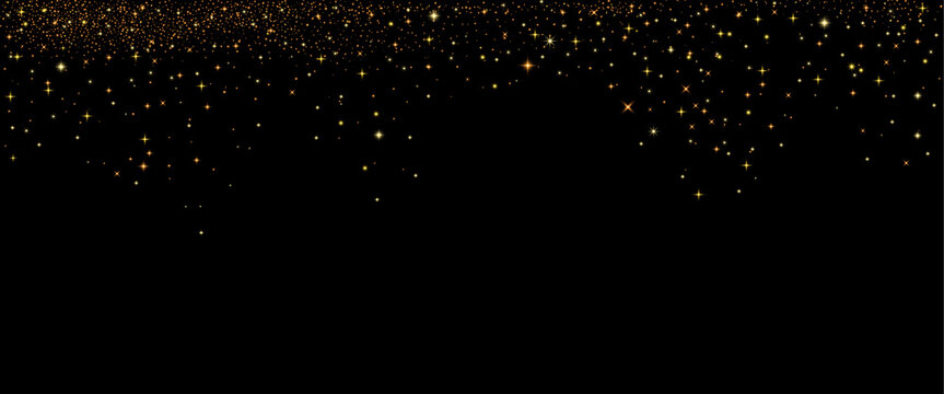 Simple blinks glitter background. Shimmer twinkles spray effect for Christmas celebration banners. Shiny stardust light powder texture. Festive particles on dark background. Vector illustration.