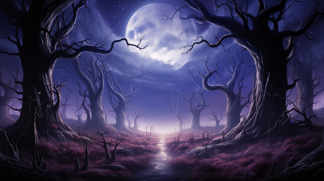 Moonlit Twisted Forest Path