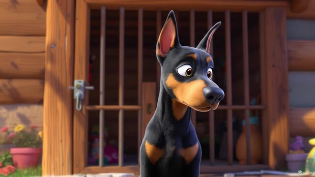 cute cartoon doberman dog curious alert expression