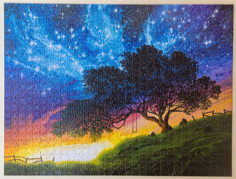 Mountain View, CA, USA - 5th November 2025: 750-piece Glowing Skies Jigsaw Puzzle by Ceaco.