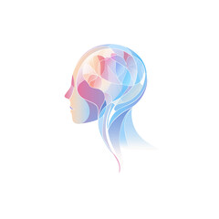 Abstract colorful human head silhouette with intricate brain patterns isolated on transparent background