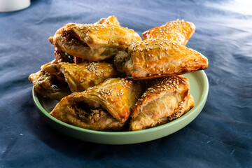 Puff pastry triangles with jam. Baking. Food concept.