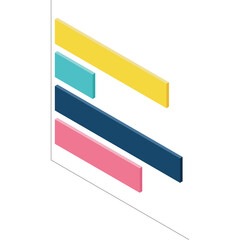 Isometric Horizontal Bar Chart With Yellow Blue Pink Teal Bars On A Transparent Background Showing Growth And Data Visualization