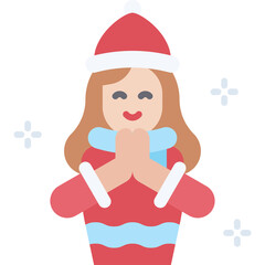 Joyful Young Woman Wearing Red Winter Hat And Scarf With Hands Clasped In Front Of Chest Surrounded By Sparkles In A Festive Seasonal Theme