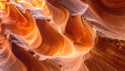 Obraz premium Sculpted Sandstone Canyon Walls Illuminated by Warm Sunlight Creating Swirling Patterns of Orange and Brown Hues