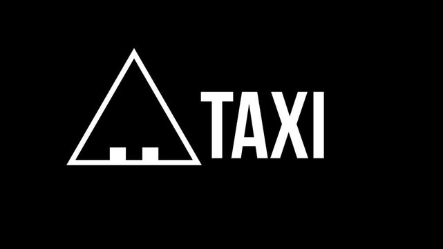 Animation of a white taxi emblem appearing with text on a black background. 4K